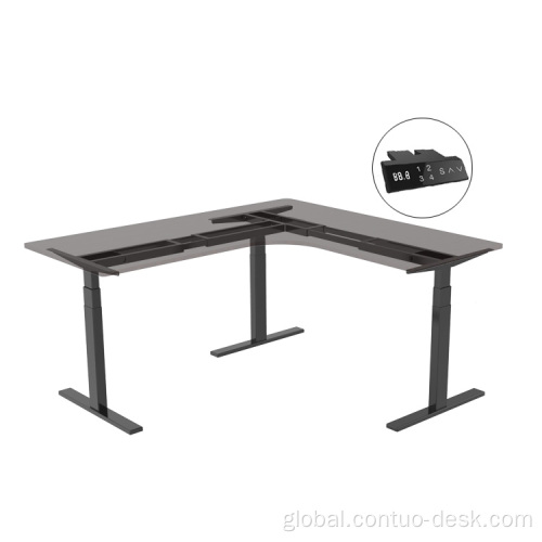 Computer Standing Desks Ergonomics Automatic 3 Legs Columns Standing Desk L Shaped Electric Sit Stand Desk Frame Dual Motor Supplier